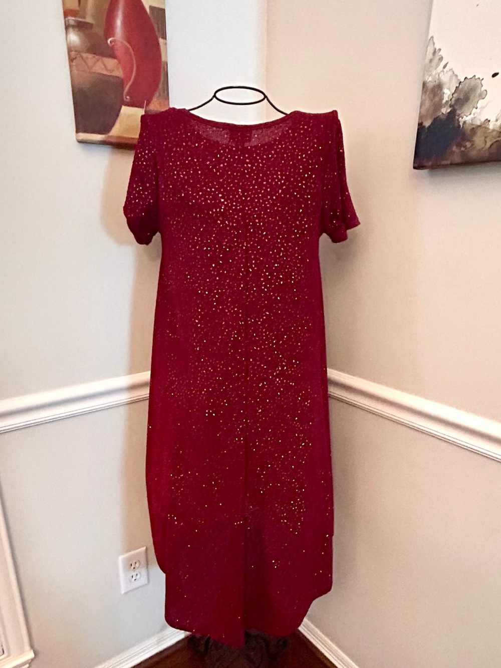 LuLaRoe Carly Sparkling Burgundy Hi/Lo Midi Dress w/front pocket